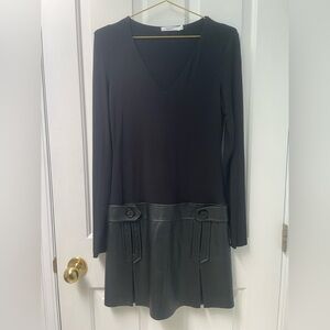 S Bailey 44 Black Long-Sleeve V-Neck Dress with Faux Leather Skirt